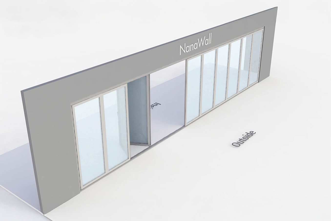 NanaWall standard configuration: 11-panel folding glass door, inward opening; 6 panels fold left and 5 panels fold right (i6L5R)