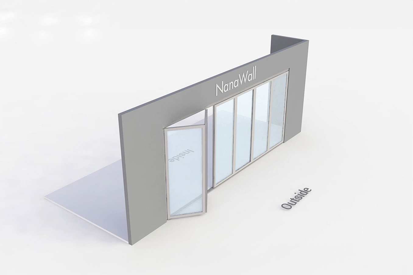 NanaWall standard configuration: 6-panel folding glass door, outward opening; 4 panels fold left and 2 panels fold right (o4L2R)