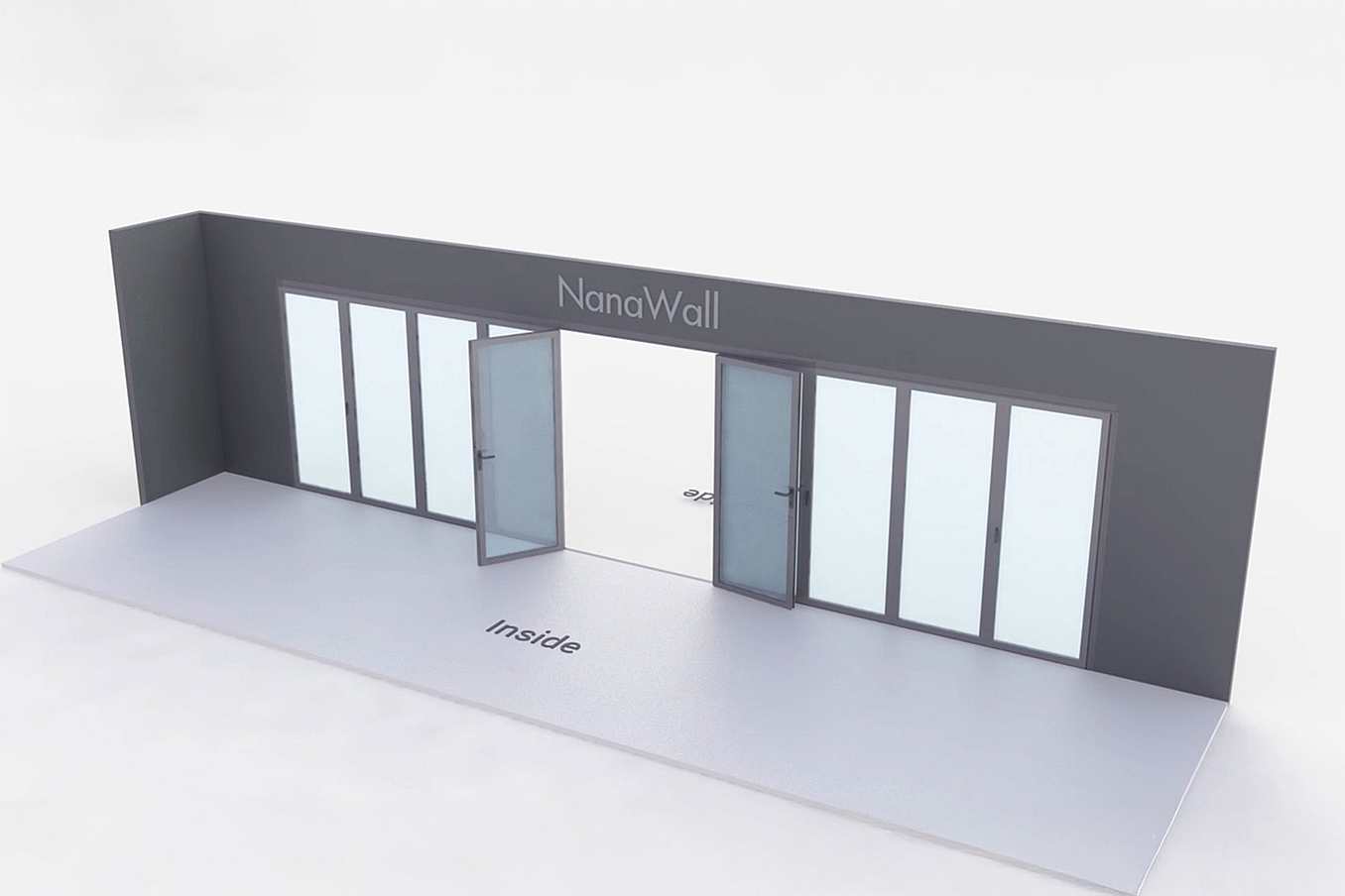 NanaWall standard configuration: 10-panel folding glass door, inward opening; 5 panels fold left and 5 panels fold right (i5L5R)
