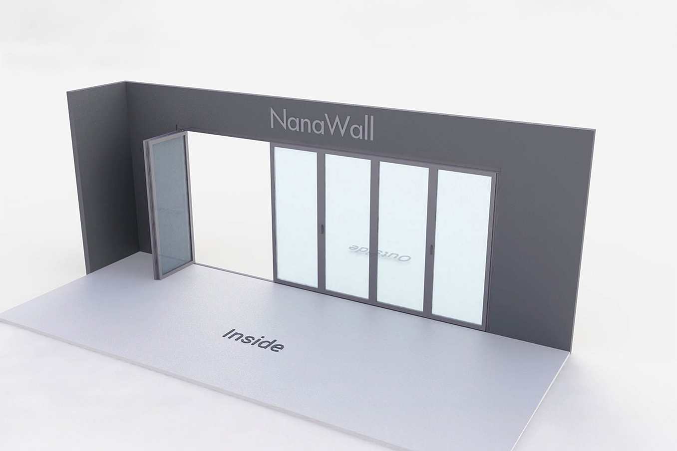 NanaWall six-panel folding glass door, inward opening; 2 panels folding left, 4 panels folding right (i2L 4R)