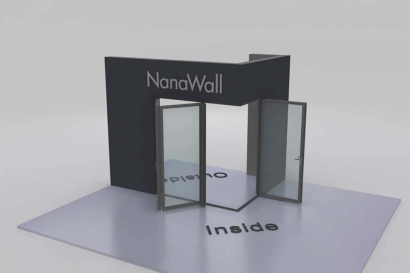 NanaWall open-corner configuration: 3-panel folding glass door, inward opening; 2 panels fold left and 1 panel folds right (i2L1R)