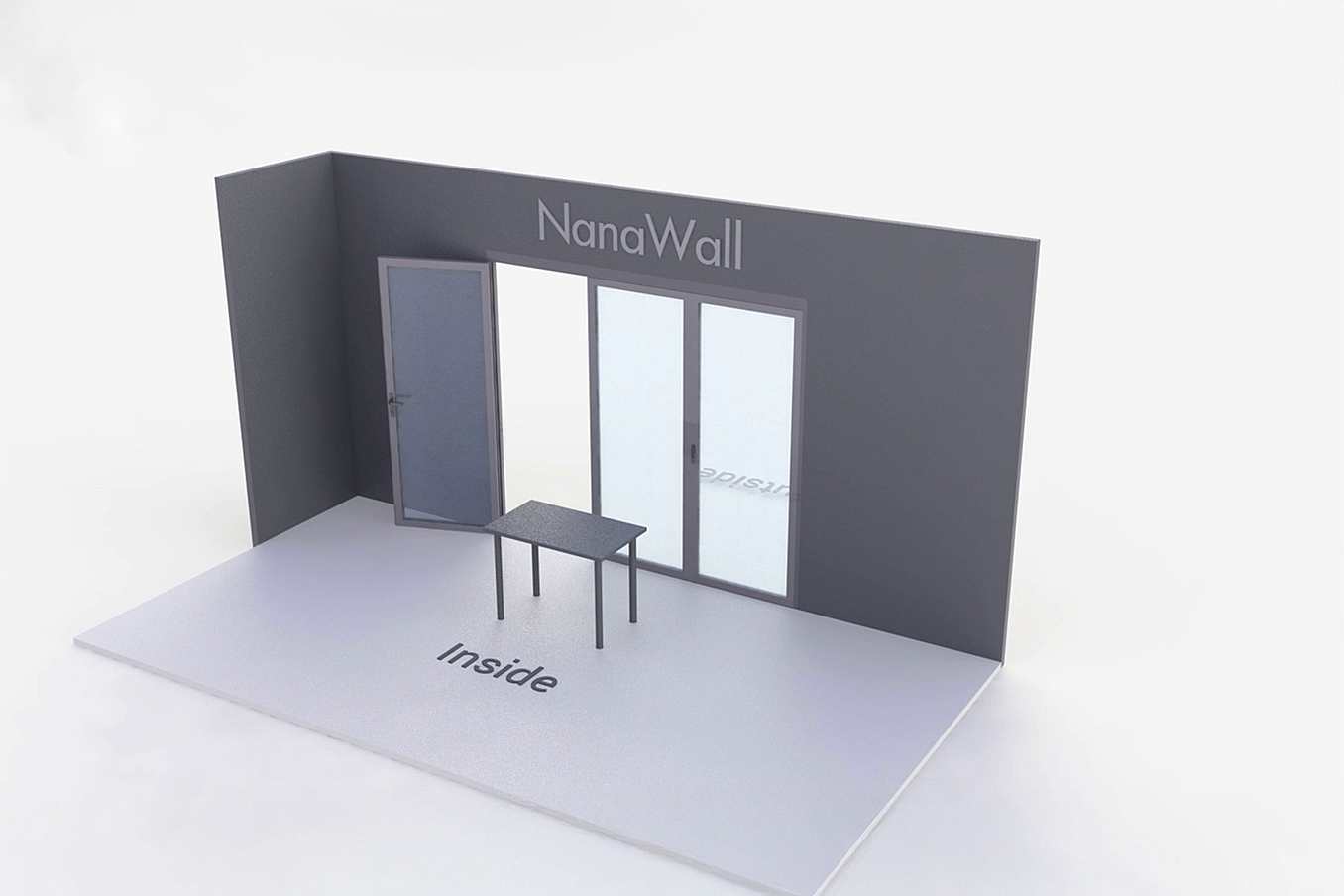 NanaWall Standard configuration: 3-panel folding glass door, inward opening; 1 panel folds left and 2-panel set folds left/right (i1L, 2LR)