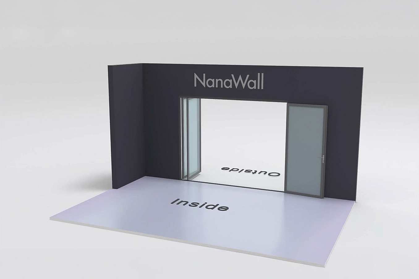 NanaWall inward/outward combination: 3-panel folding glass door; 2 panels open outward to the left and 1 panel opens inward to the right (o2L, i1R)