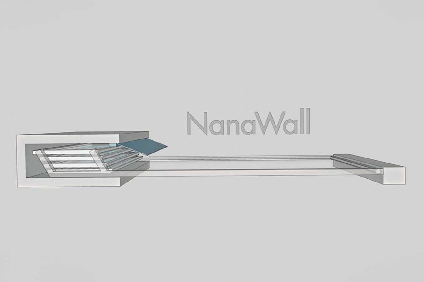 NanaWall enclosed stack configuration (Pocket G): panels stack into an enclosed bay, remaining concealed while keeping the opening clear.