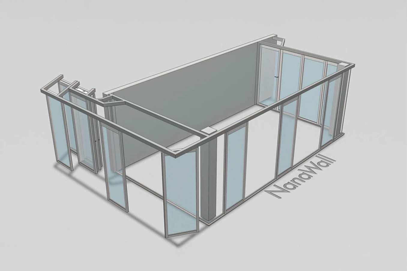 NanaWall RemoteSTACK® configuration: sliding glass wall panels move along a single track and park in a remote bay outside the opening