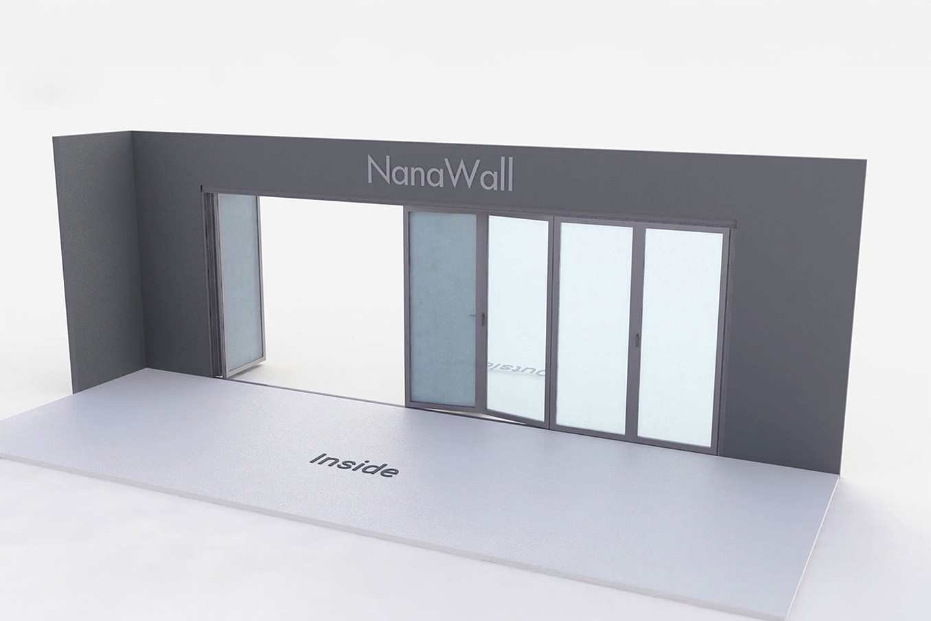 NanaWall standard configuration: 7-panel folding glass door, outward opening; 2 panels fold left and 5 panels fold right (o2L5R)