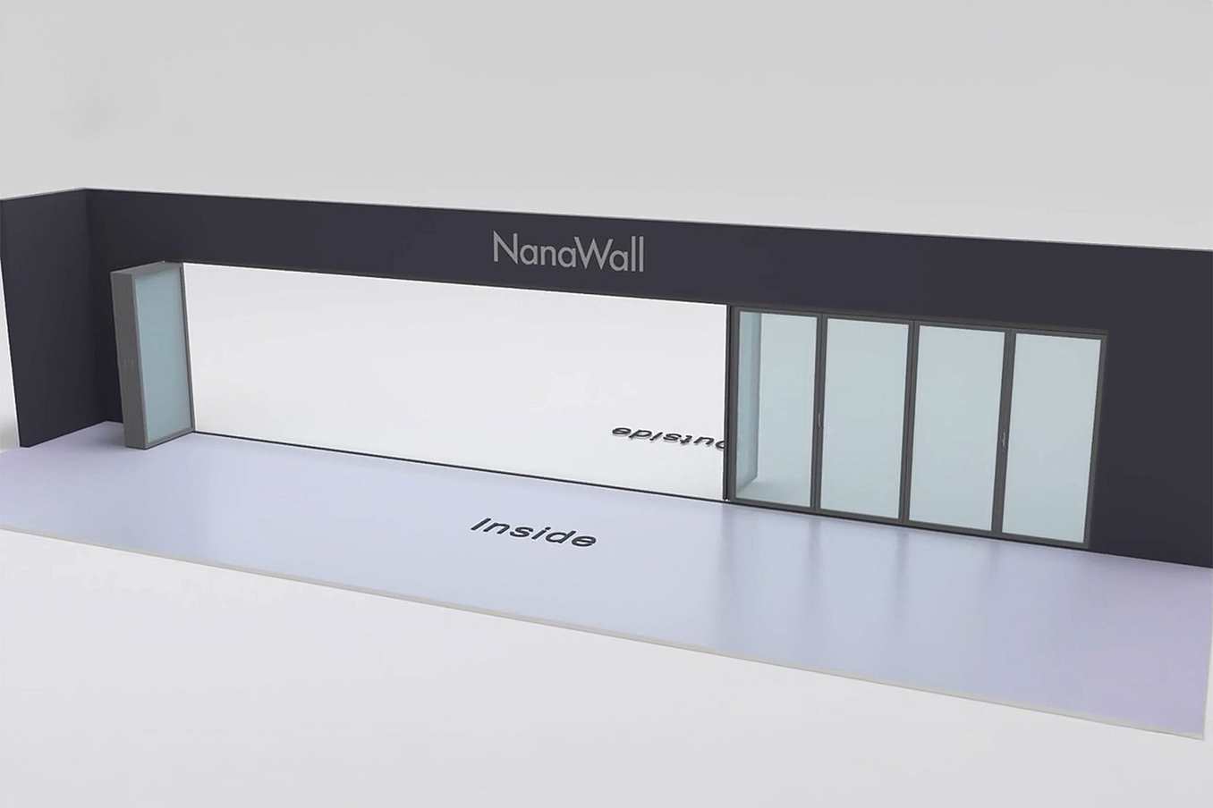 NanaWall inward/outward combination configuration: 12-panel folding glass door; 6 panels fold left (inward) and 6 panels fold right (outward) (i6Lo6R)