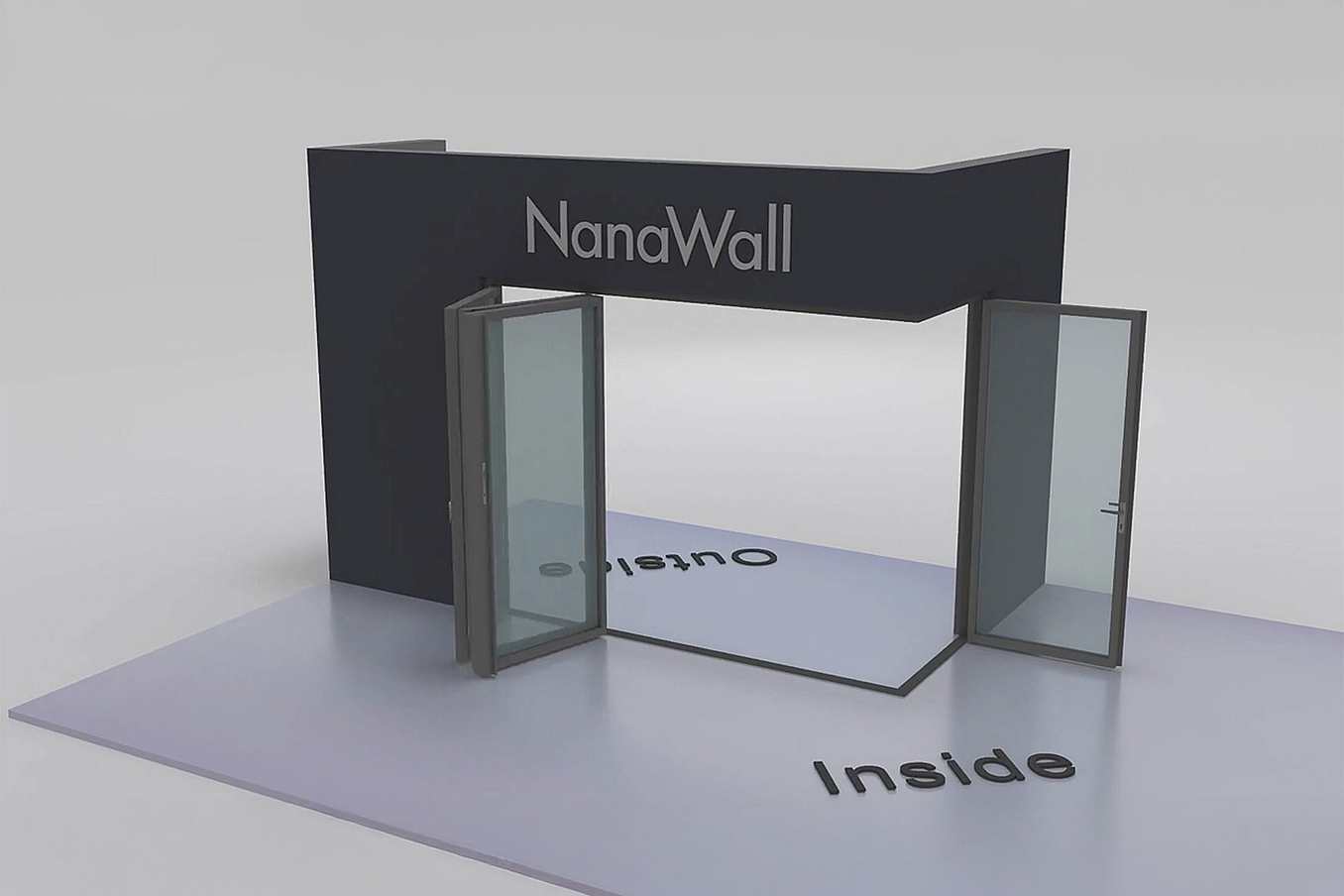NanaWall open-corner configuration 3L 1R: panels meet at a 90° corner with three panels stacking left and one panel stacking right