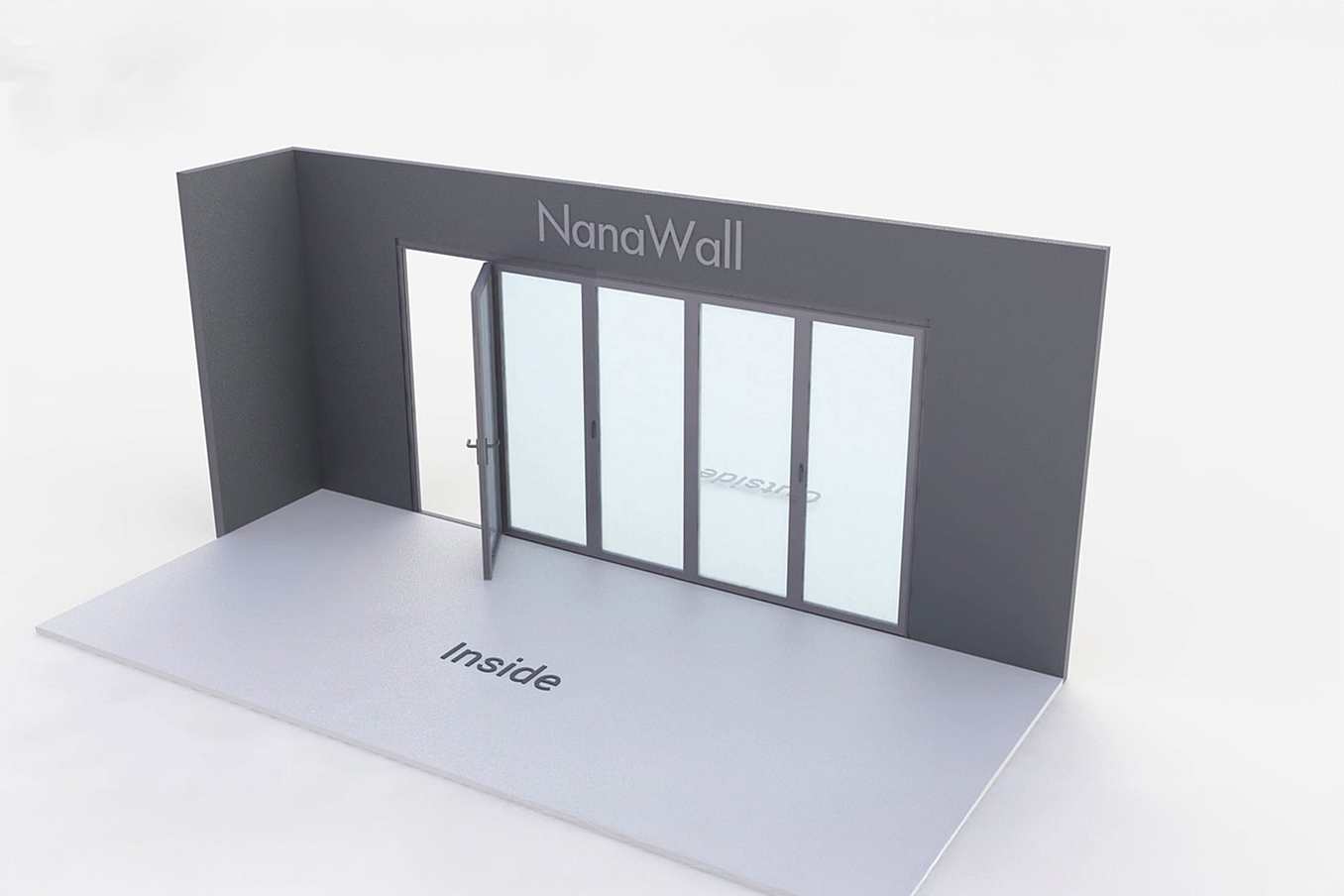 NanaWall standard configuration: 5-panel folding glass door, inward opening; 5 panels fold right (i5R)