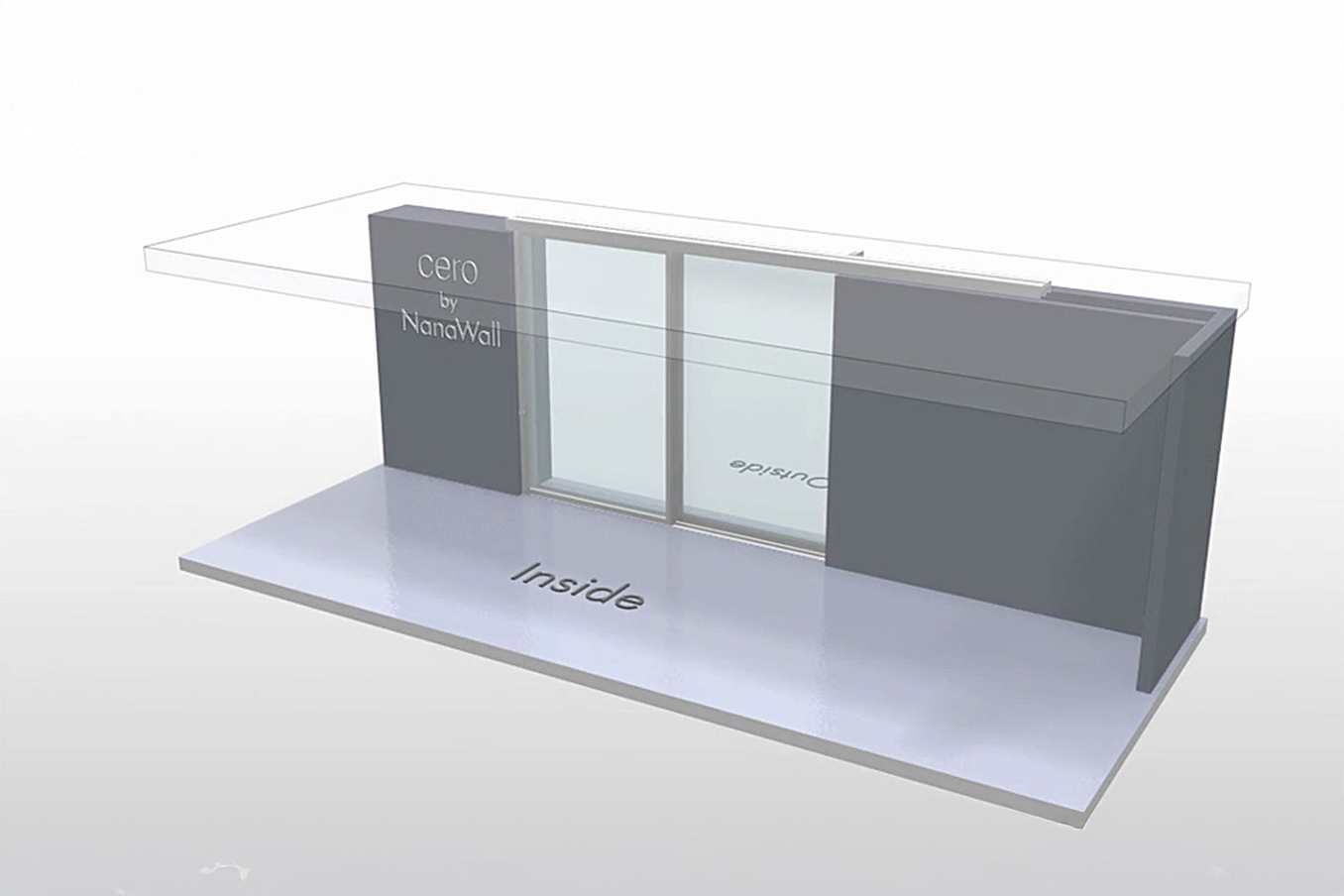 NanaWall CERO III pocketing configuration: 3-panel sliding glass wall with two panels sliding and pocketing into a concealed wall pocket on the right side (XXP)