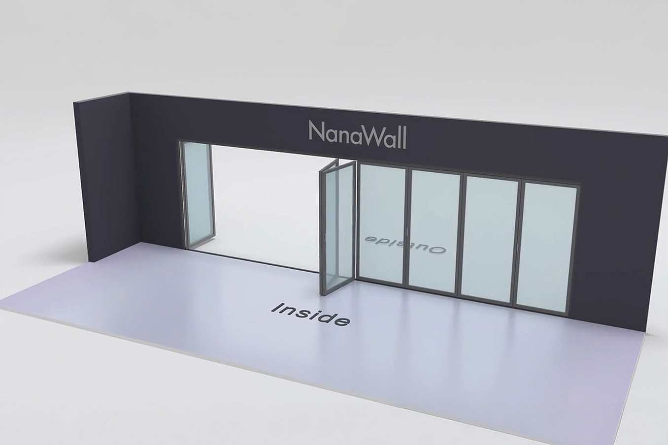 NanaWall inward/outward combination configuration: 8-panel folding glass door; 2 panels fold left (outward) and 6 panels fold right (inward) (o2Li6R)