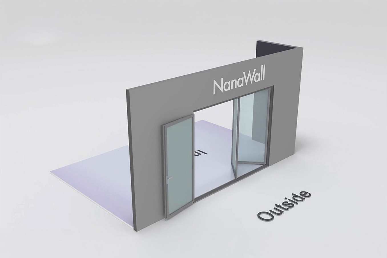 Inward/outward combination with 2 panels stacking to the left inward and 1 panel stacking to the right outward