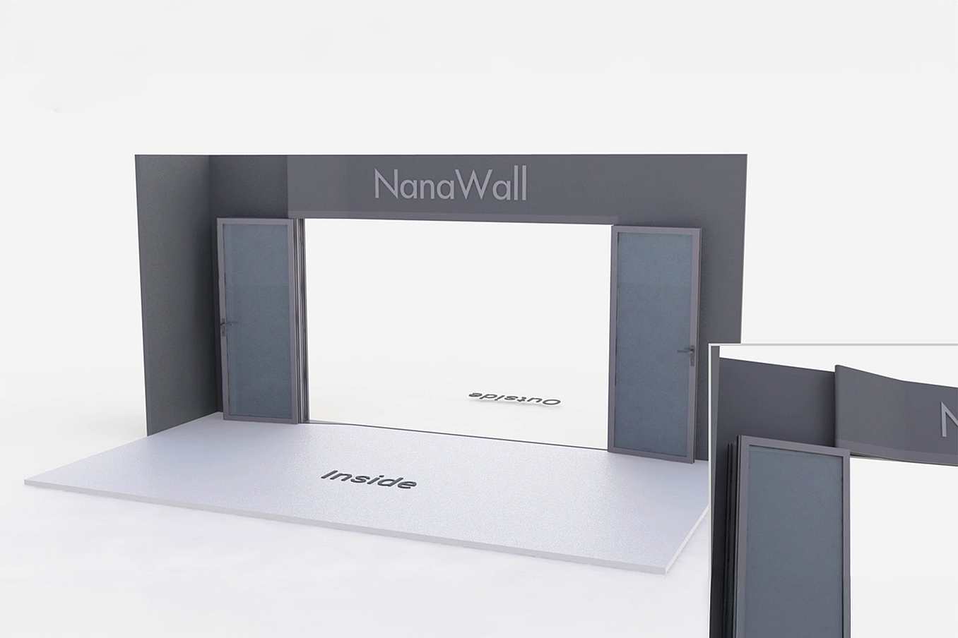 NanaWall FoldFlat configuration: 4-panel folding glass door, inward opening; 3 panels fold left and 1 panel folds right (FF i3L1R)