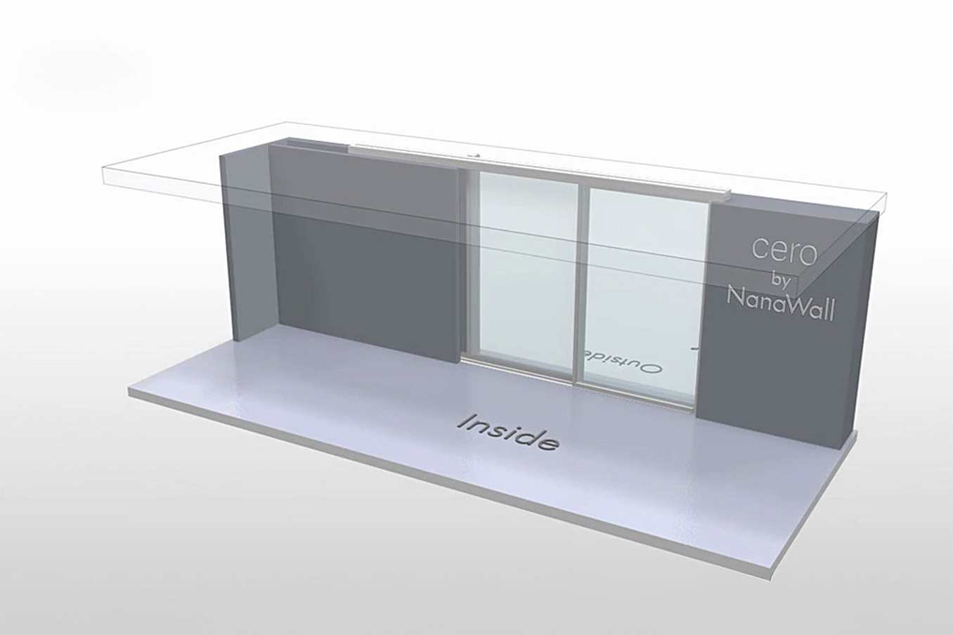 NanaWall CERO III pocketing configuration: 3-panel sliding glass wall with two panels sliding and pocketing into a concealed wall pocket on the left side (PXX)