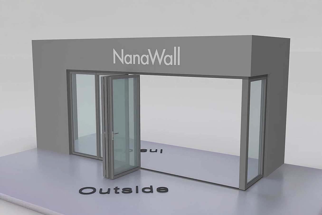 NanaWall open-corner configuration: 6-panel folding glass door, outward opening; 1 panel folds left and 5 panels fold right (o1L5R)