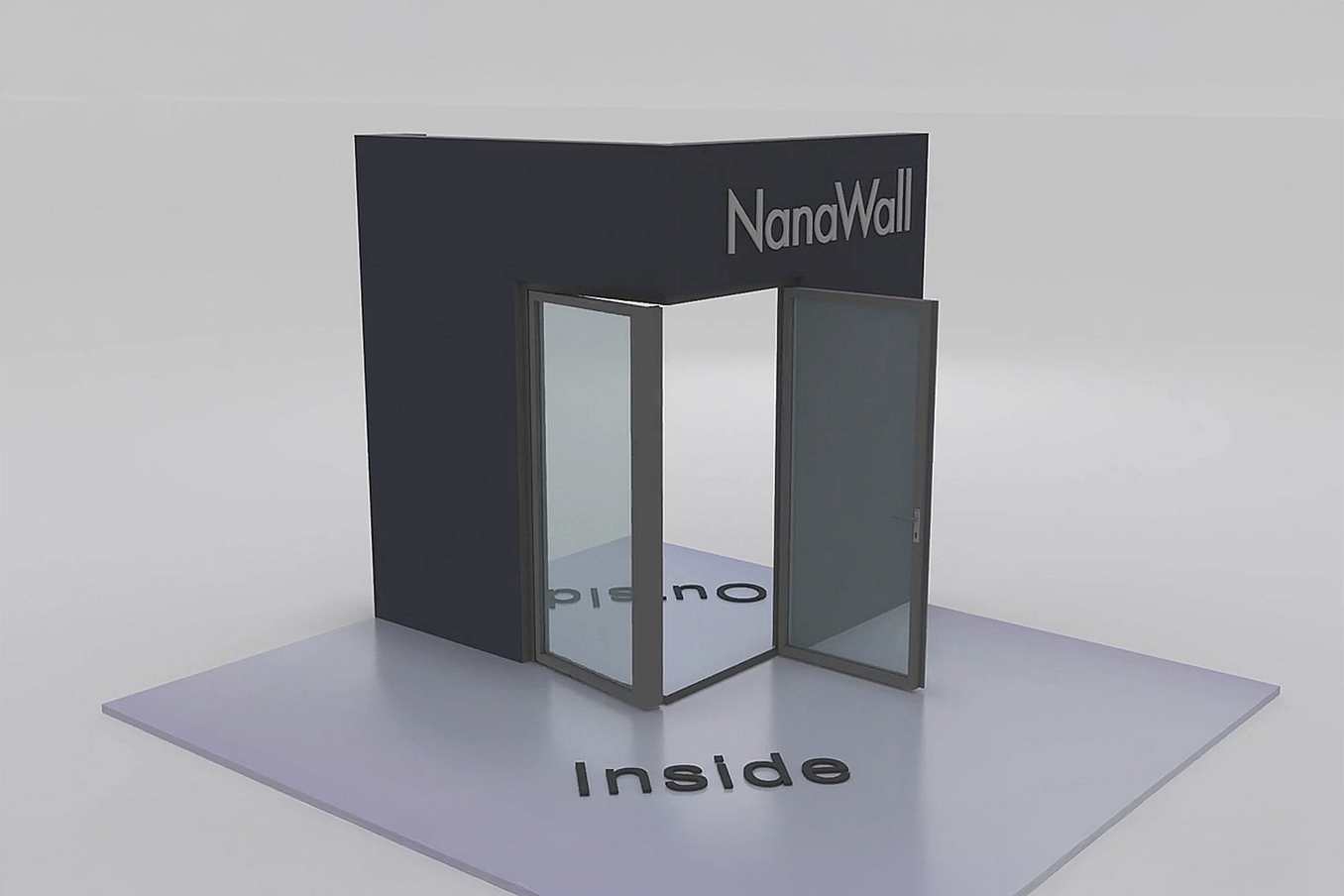NanaWall open-corner configuration: 2-panel folding glass door, inward opening; 1 panel folds left and 1 panel folds right (i1L1R)