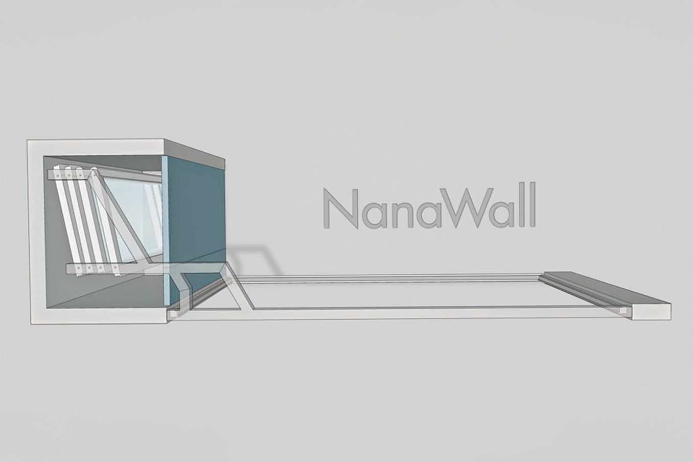 NanaWall enclosed stack configuration (Pocket A): panels stack into an enclosed bay, remaining concealed while keeping the opening clear