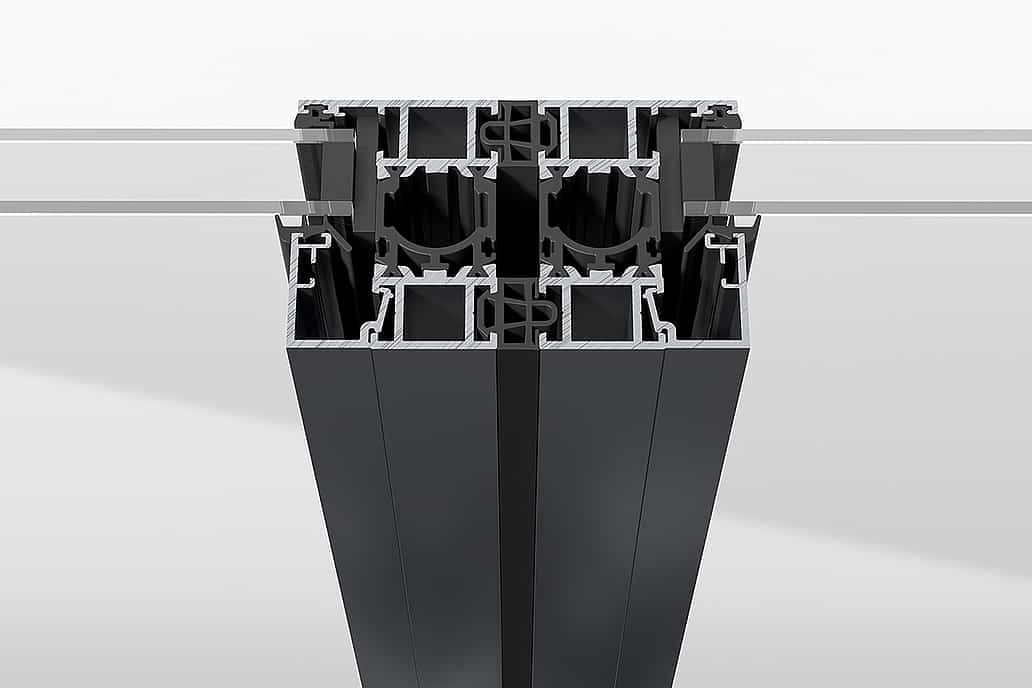 NanaWall aluminum frame cross section with patented Bionic Turtle thermal break for enhanced insulation and slim profiles