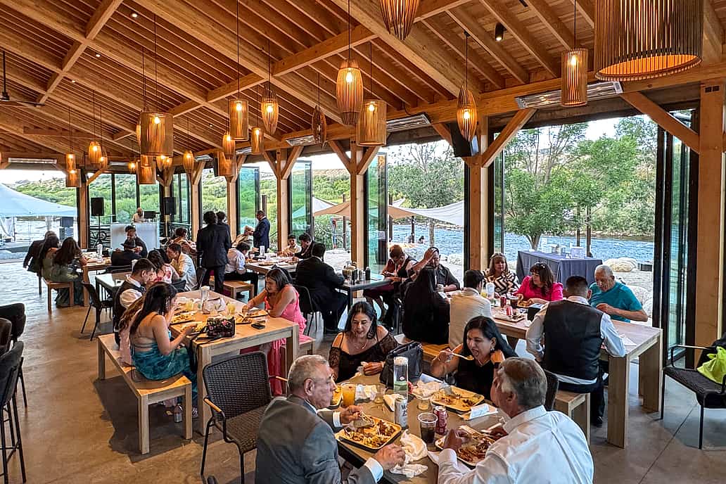 NanaWall thermally broken glass wall system at The Beach Restaurant in Buena Vista, Colorado, creating a wide indoor-outdoor opening