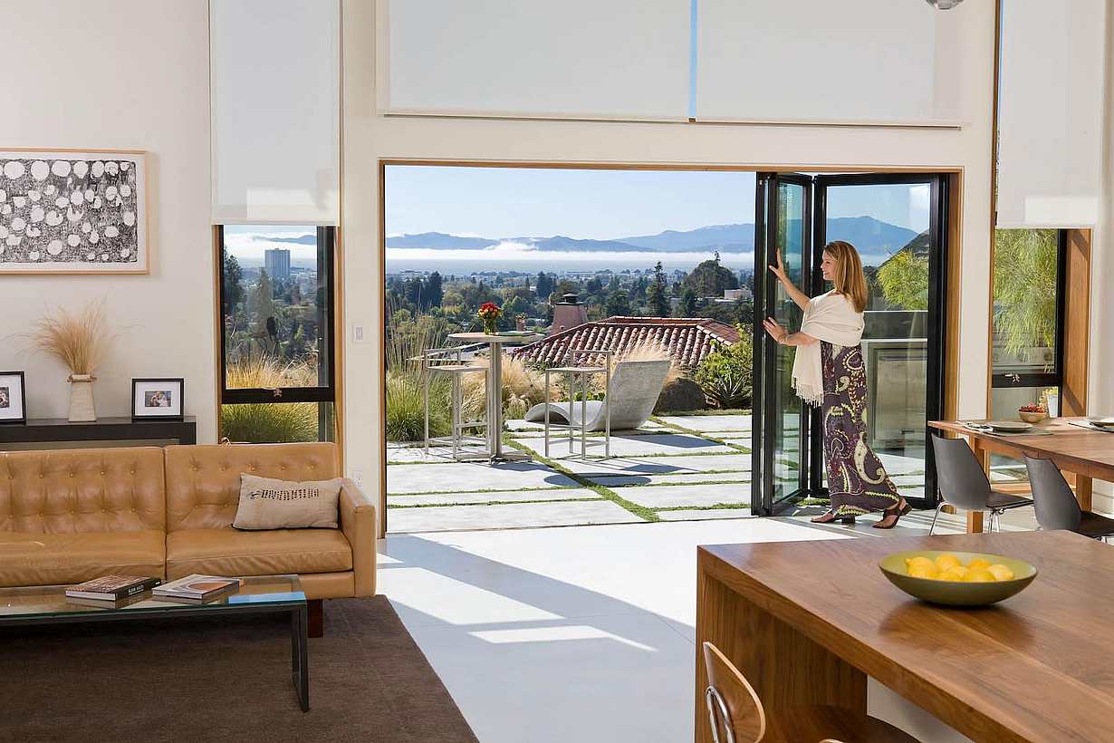 opening a folding glass wall