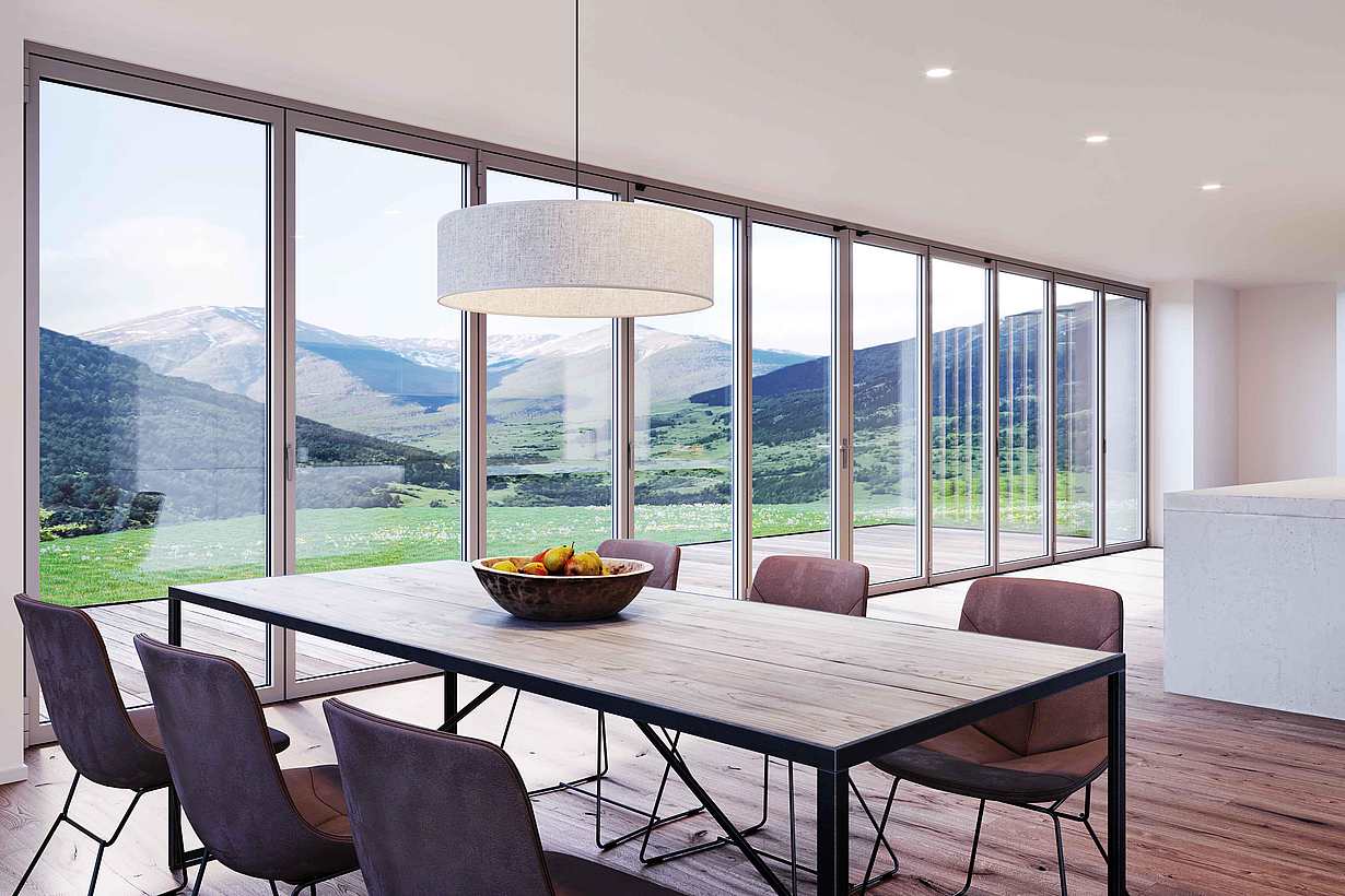 large folding glass wall bringing the indoor/outdoor lifestyle