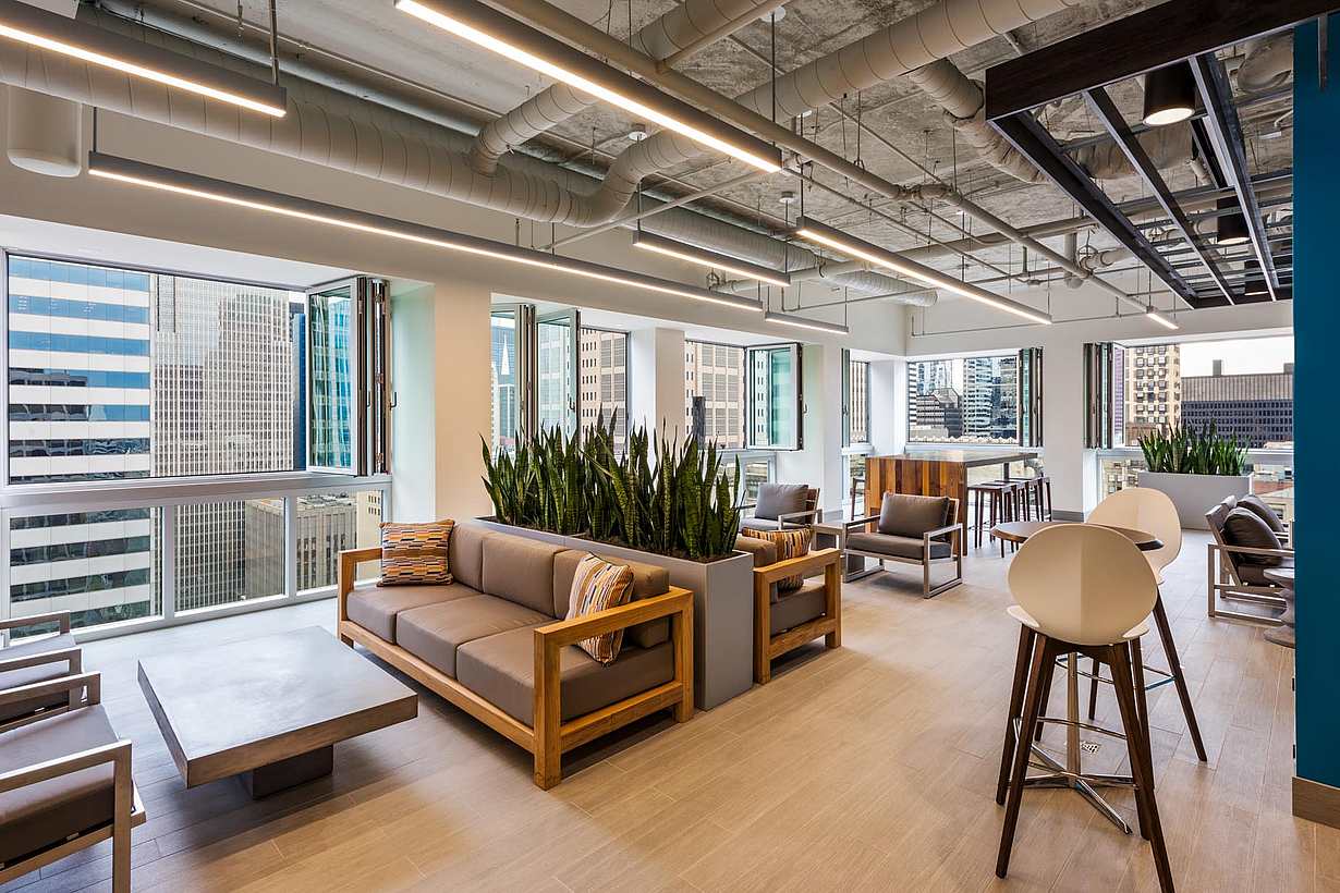 four season anemities room in chicago with biophilc design, fresh air and sunlight with open folding windows