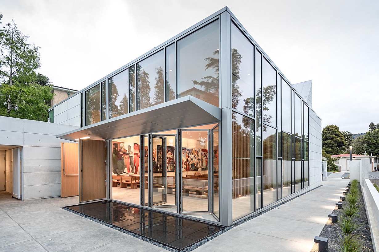 saint mary's new chapel design with opening glass walls