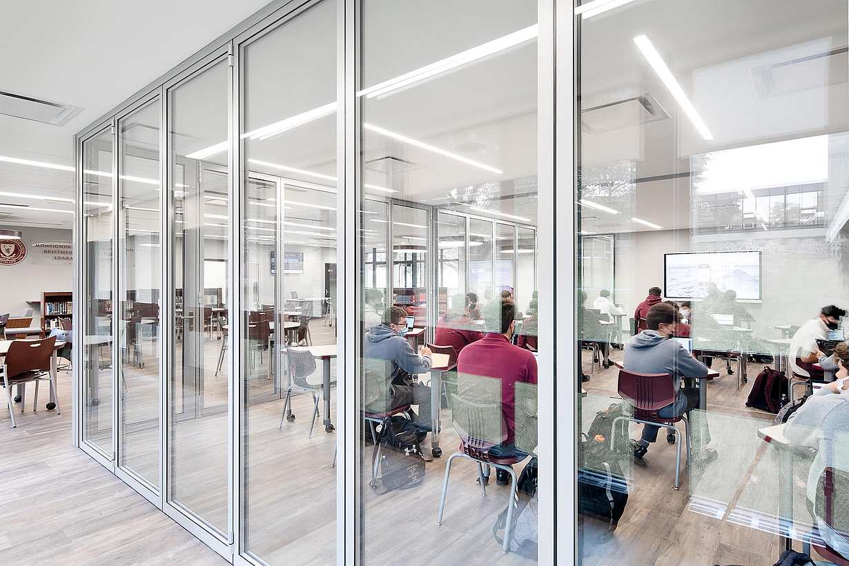 acoustic glass wall systems in schools