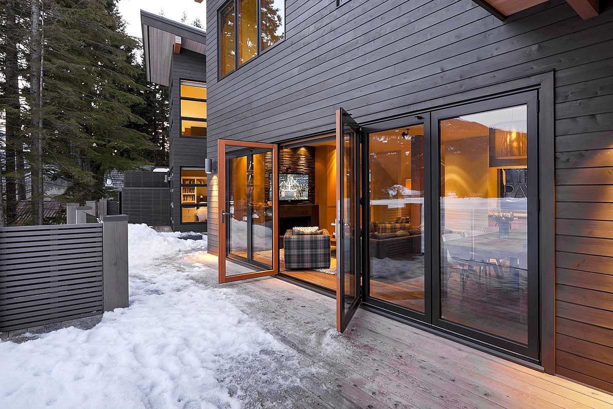folding moveable glass doors in snow