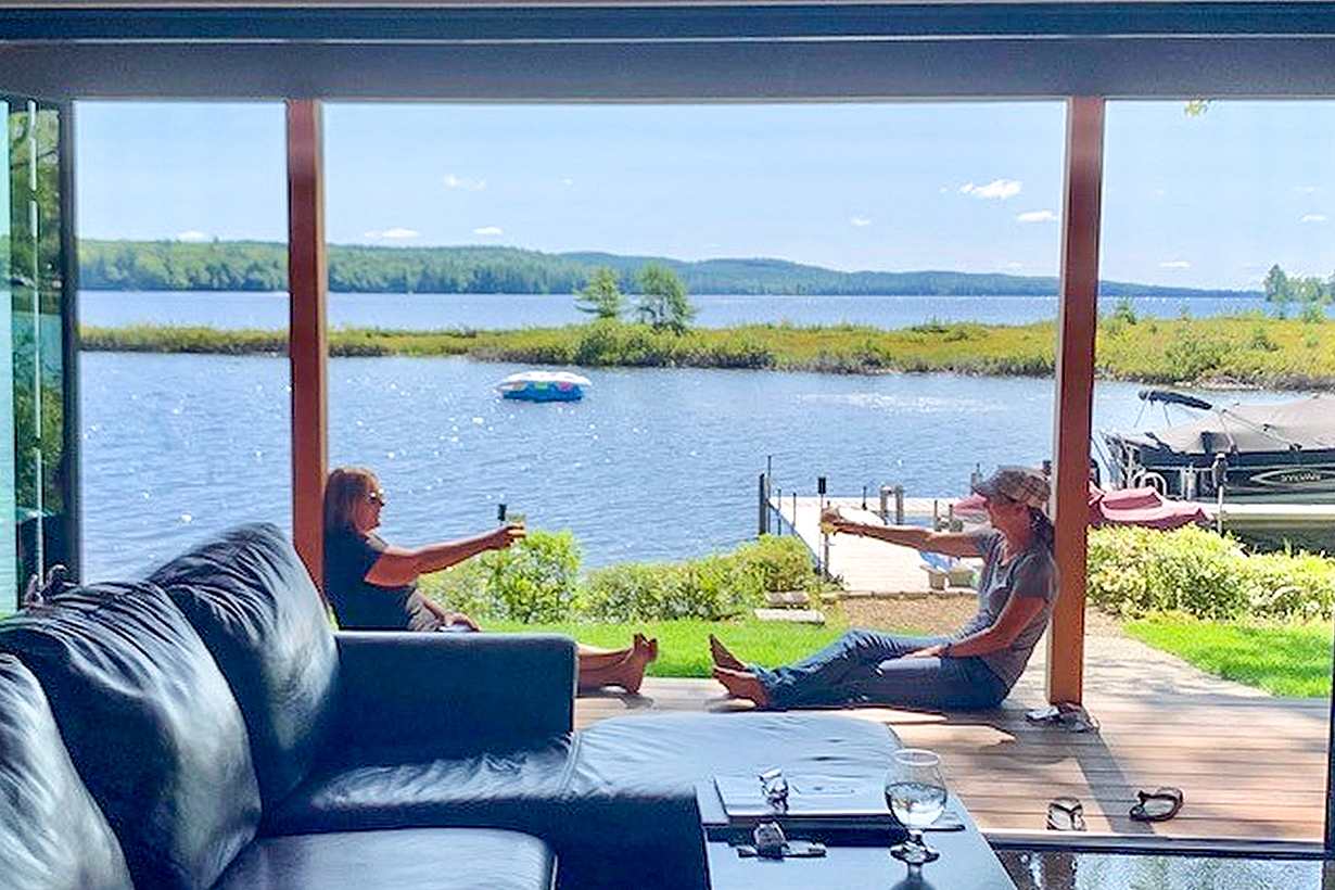 lake view out glass accordion door
