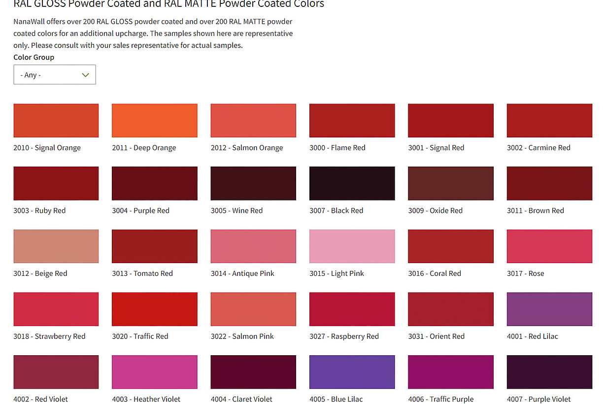 Barbie RAL powder coat colors for NanaWall glass wall systems