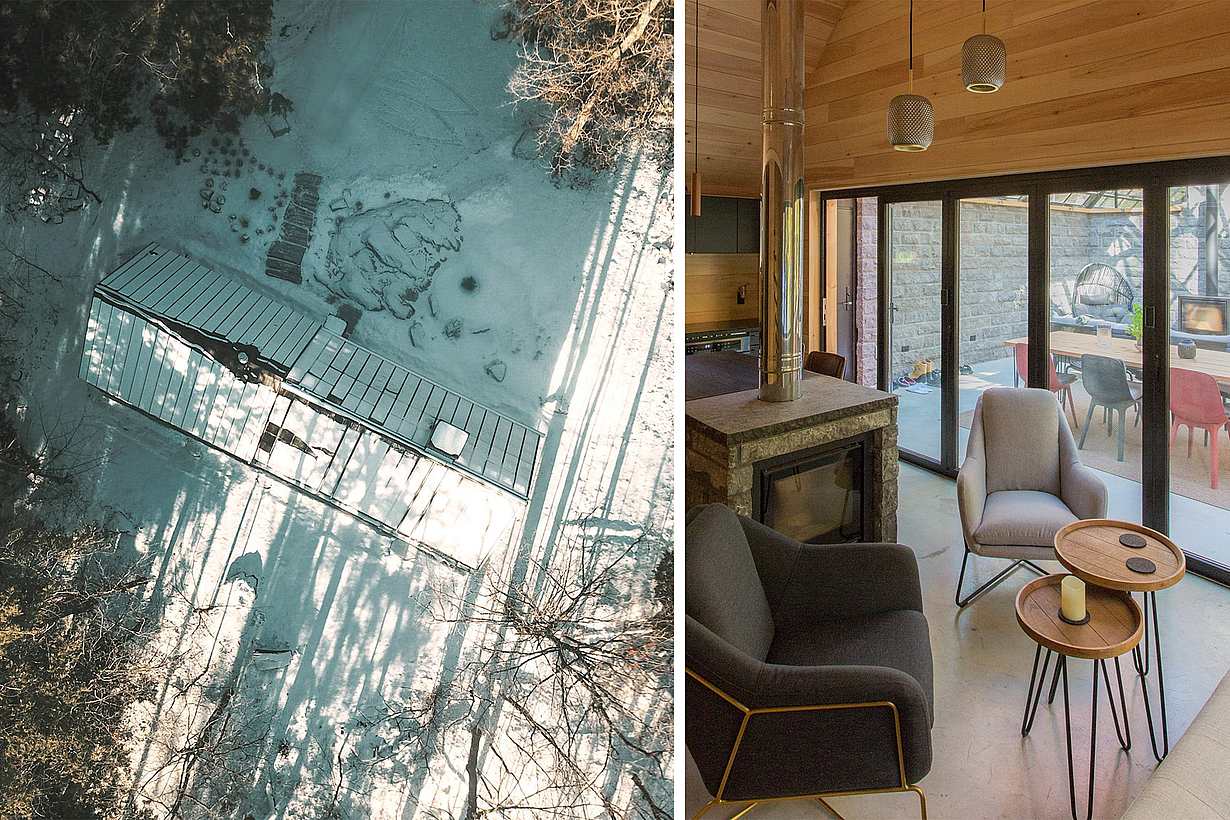 opening glass walls in winter snow