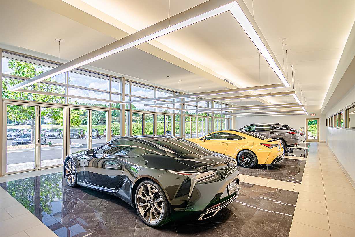 auto showroom design with commercial opening glass doors