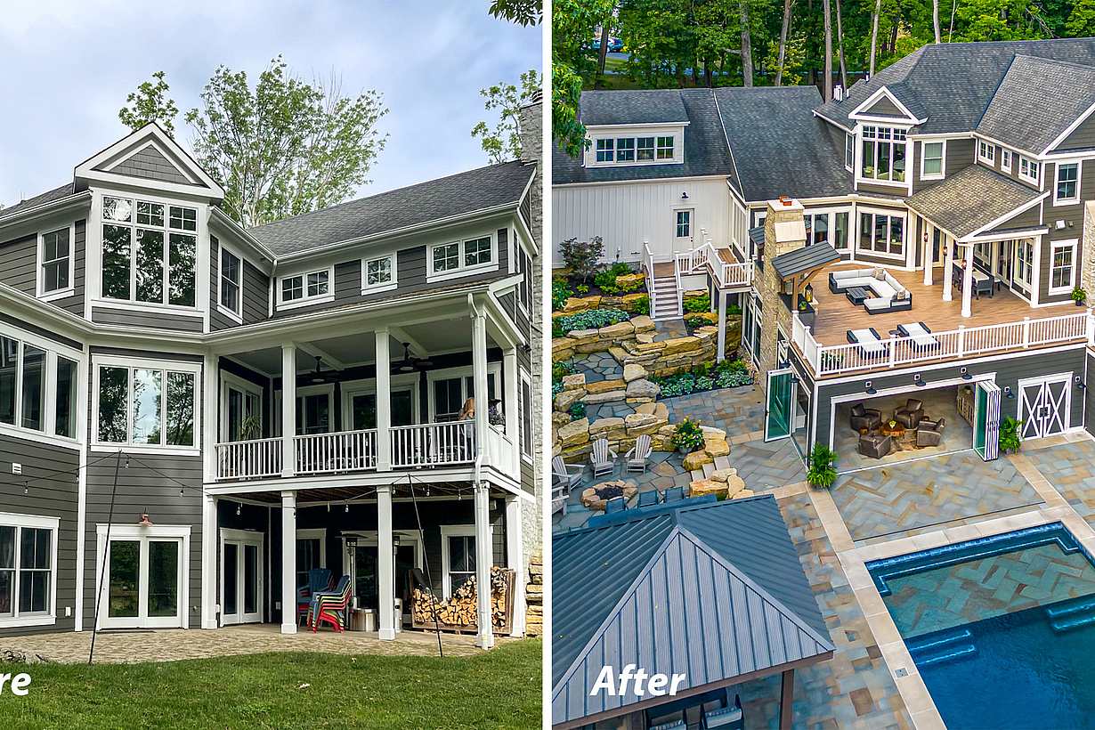 custom home addition with accordion glass doors