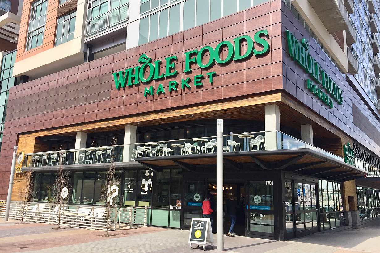 Whole Foods Market storefront Denver with moving glass wall systems