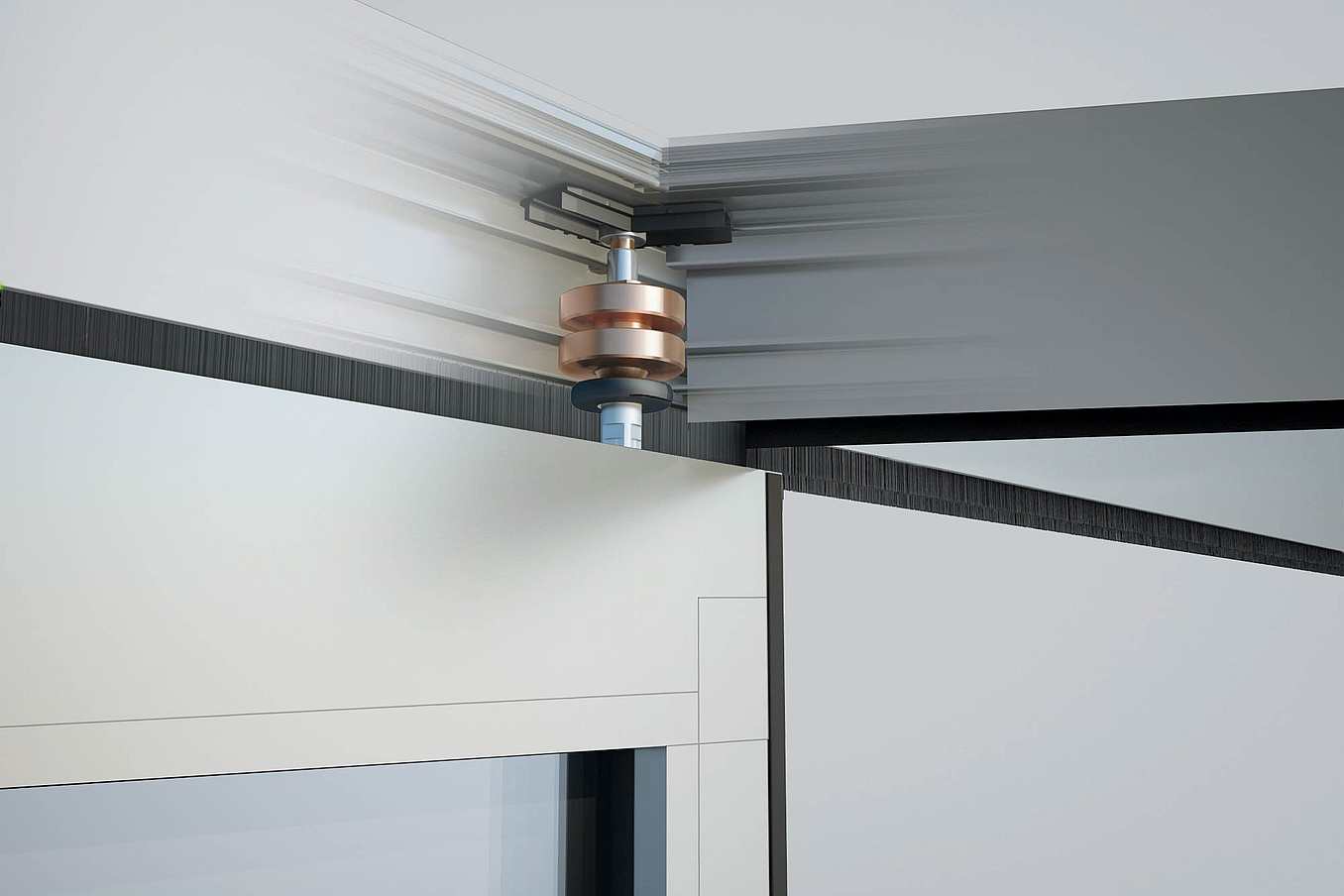 Experience the exceptional craftsmanship of our sliding door mechanism, featuring a high-quality innovative roller and track system for smooth sliding and operation.