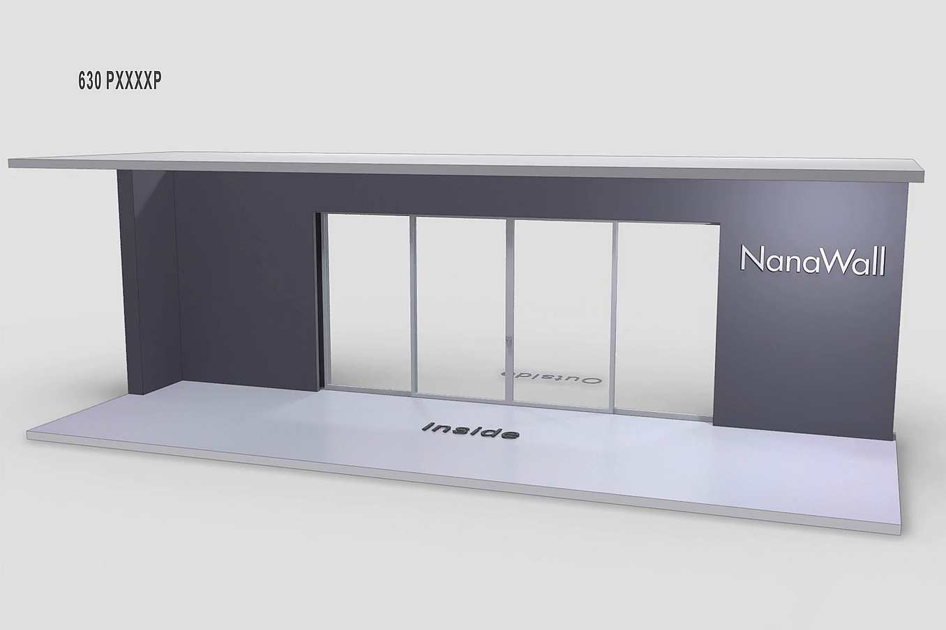 NanaWall MultiSlide 630 pocketing configuration: 4-panel sliding glass wall with panels sliding from the center and pocketing into concealed wall pockets on both sides (PXXXP)