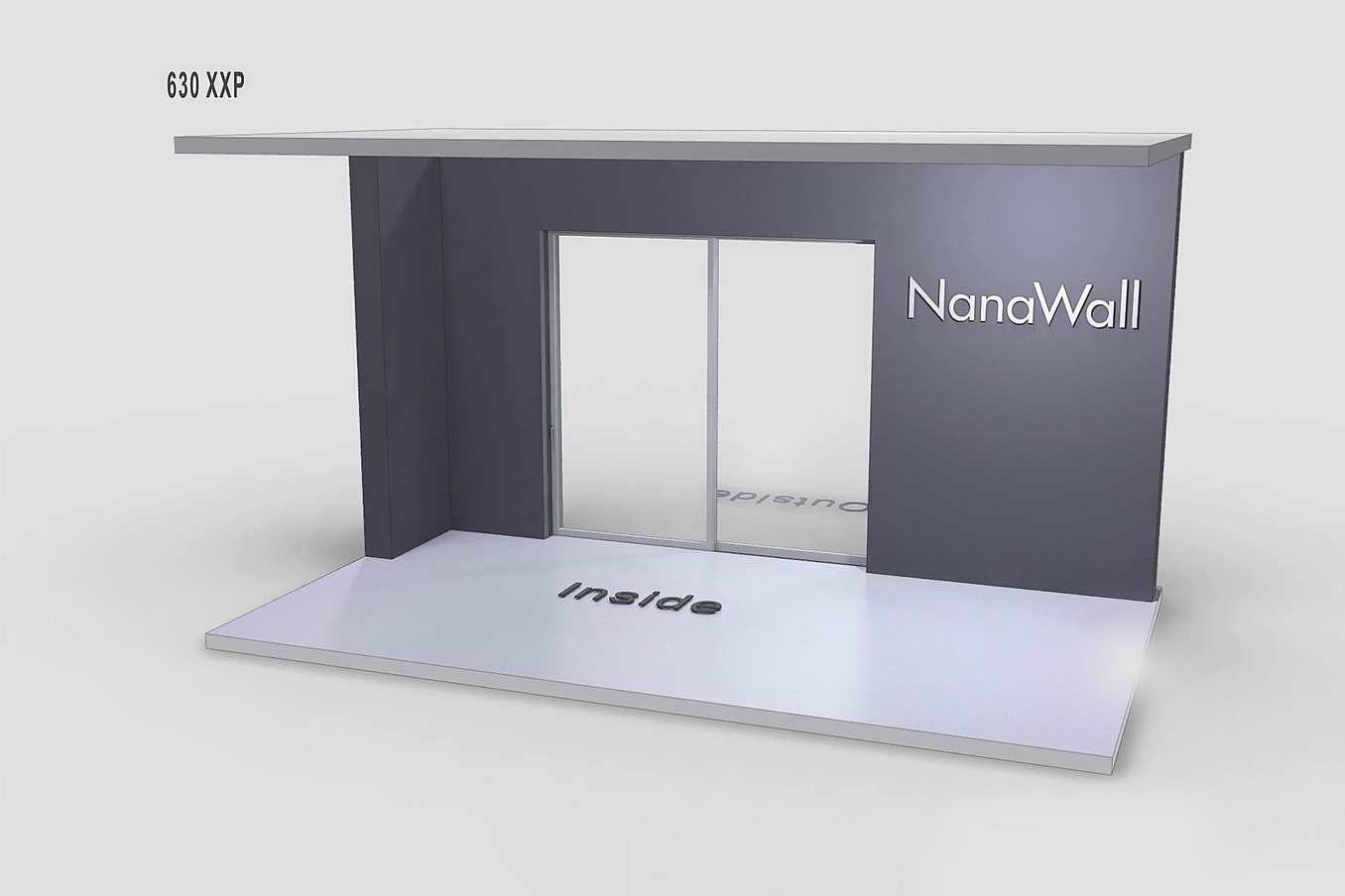 NanaWall MultiSlide 630 pocketing configuration: 2-panel sliding glass wall with one panel sliding and pocketing into a concealed wall pocket on the right side (XXP)