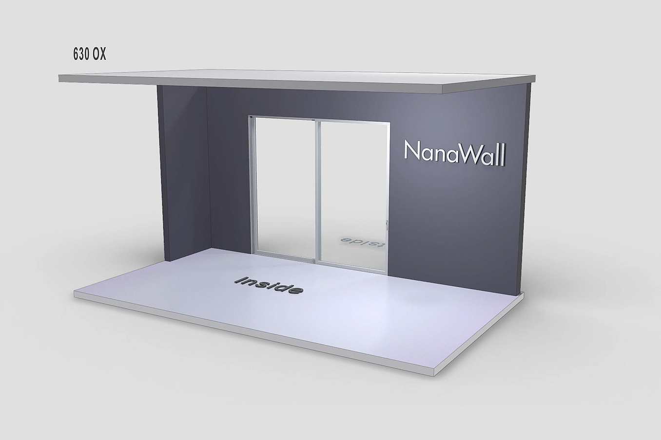 NanaWall MultiSlide 630 non-pocketing configuration: 2-panel sliding glass wall with one sliding panel and one fixed panel (OX)