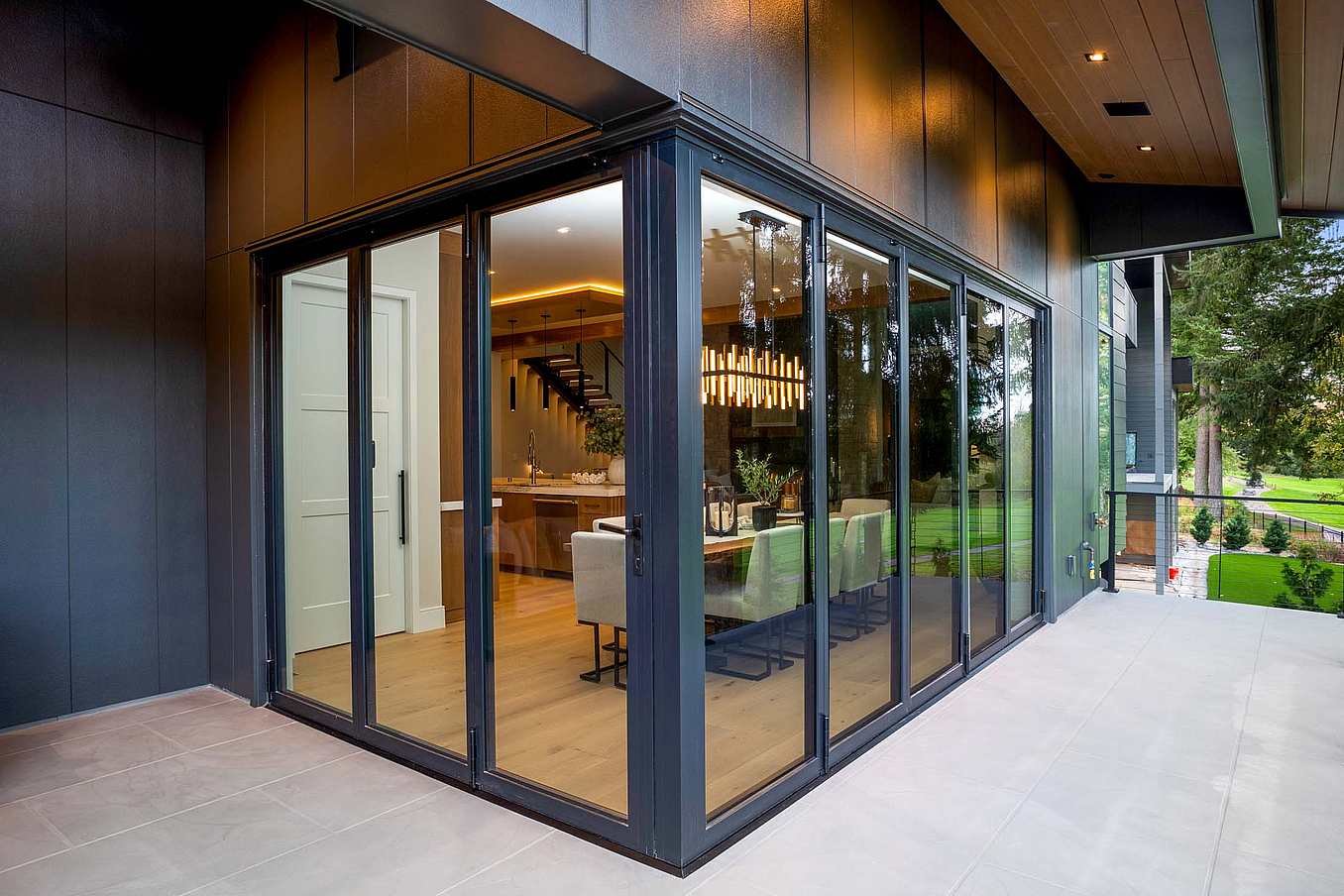 Interior view of NanaWall NW Aluminum 640 folding glass wall providing thermal performance, air control, and expansive daylight