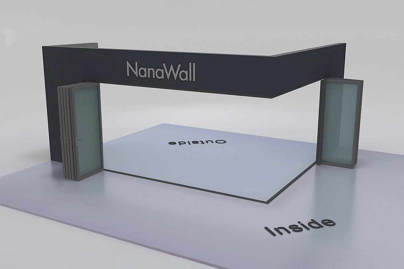NanaWall nine-panel folding glass door, inward opening, 5 panels folding left and 4 panels folding right (i5L4R)
