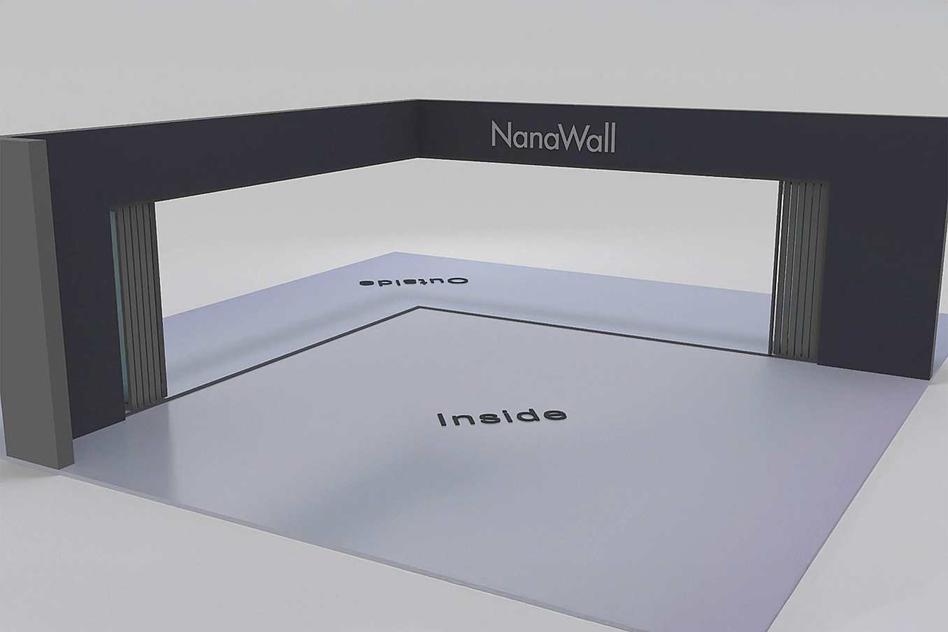 NanaWall twelve-panel folding glass door, outward opening, 6 panels folding left and 6 panels folding right (o6L6R)