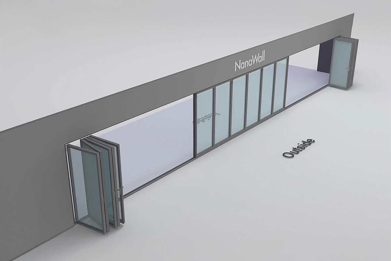 NanaWall sixteen-panel folding glass door, outward opening, 5 panels left. 6panles left and right and 5 panel right (o 5L 6LR 5R)