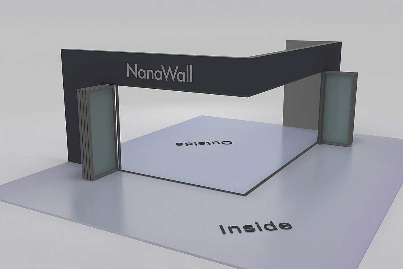 NanaWall standard configuration: 10-panel folding glass door, inward opening; 4 panels fold left and 6 panels fold right (i4L6R)
