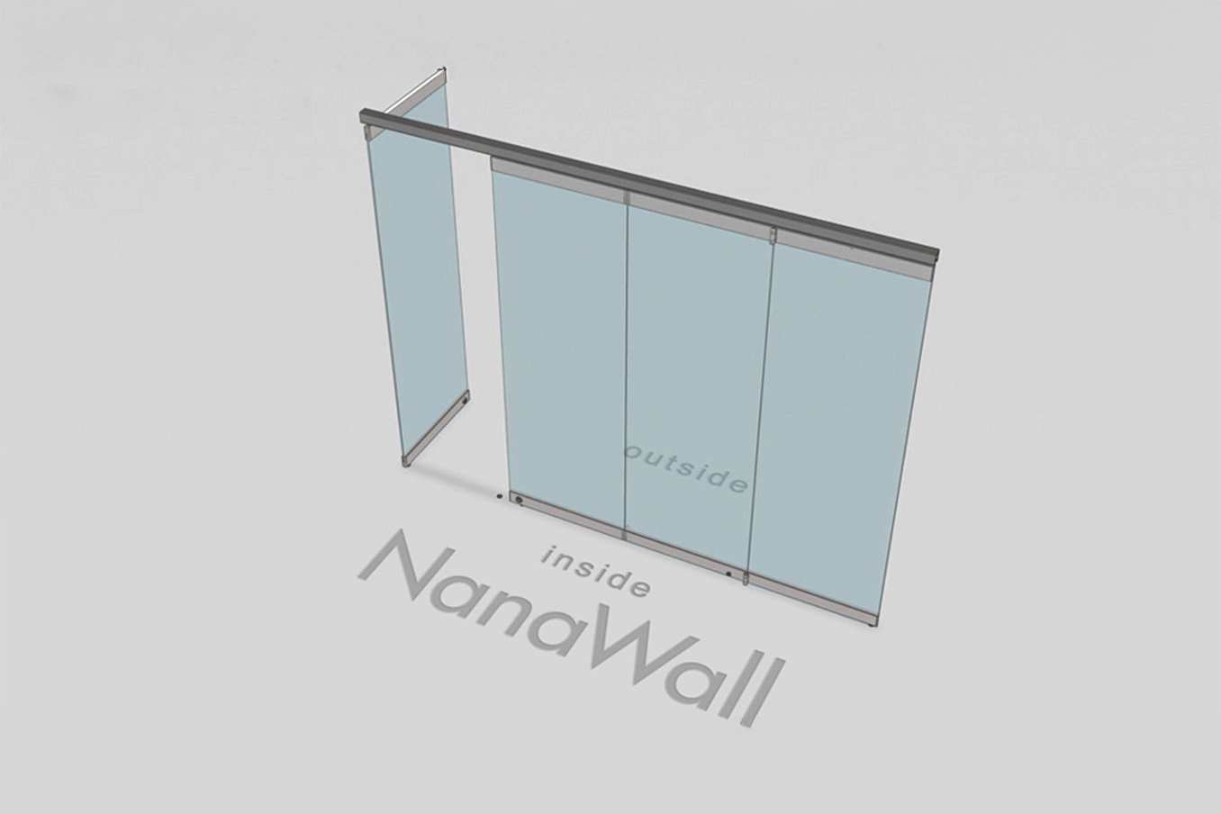 NanaWall standard configuration: 4-panel folding glass door, outward opening; 1 panel folds left and 3 panels fold right (o1L3R)