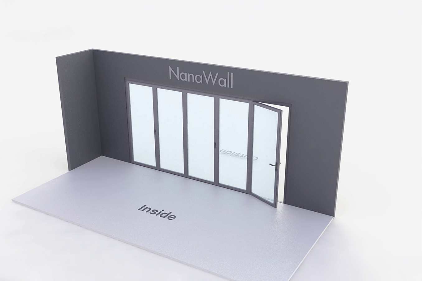 NanaWall standard configuration: 5-panel folding glass door, inward opening; 5 panels fold left (i5L)