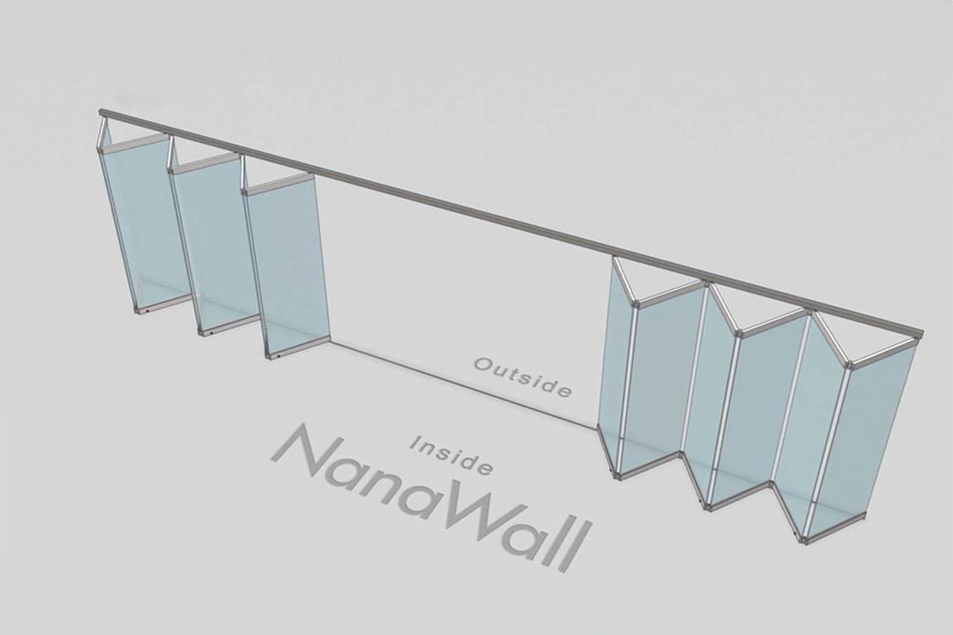 NanaWall standard configuration: 12-panel folding glass door, inward opening; 6 panels fold left and 6 panels fold right (i6L6R)
