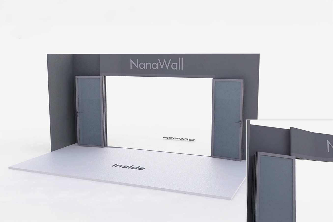 NanaWall FoldFlat configuration: 4-panel folding glass door, inward opening; 3 panels fold left and 1 panel folds right (FF i3L1R)