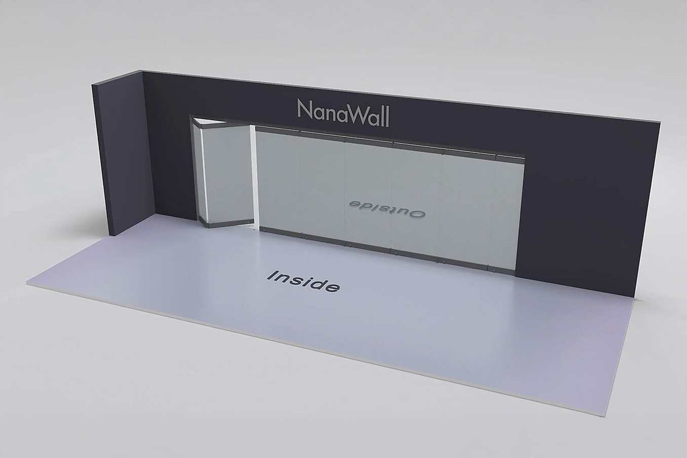 NanaWall standard configuration: 8-panel folding glass door, inward opening; 2 panels fold left and 6 panels fold right (i2L6R)