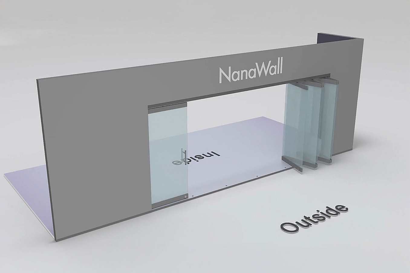 NanaWall standard configuration: 6-panel folding glass door, outward opening; 5 panels fold left and 1 panel folds right (o5L1R)